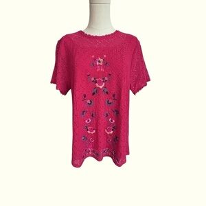 Umgee Red Lace Floral Embroidered Boho Swing Blouse Top Women’s Size Small